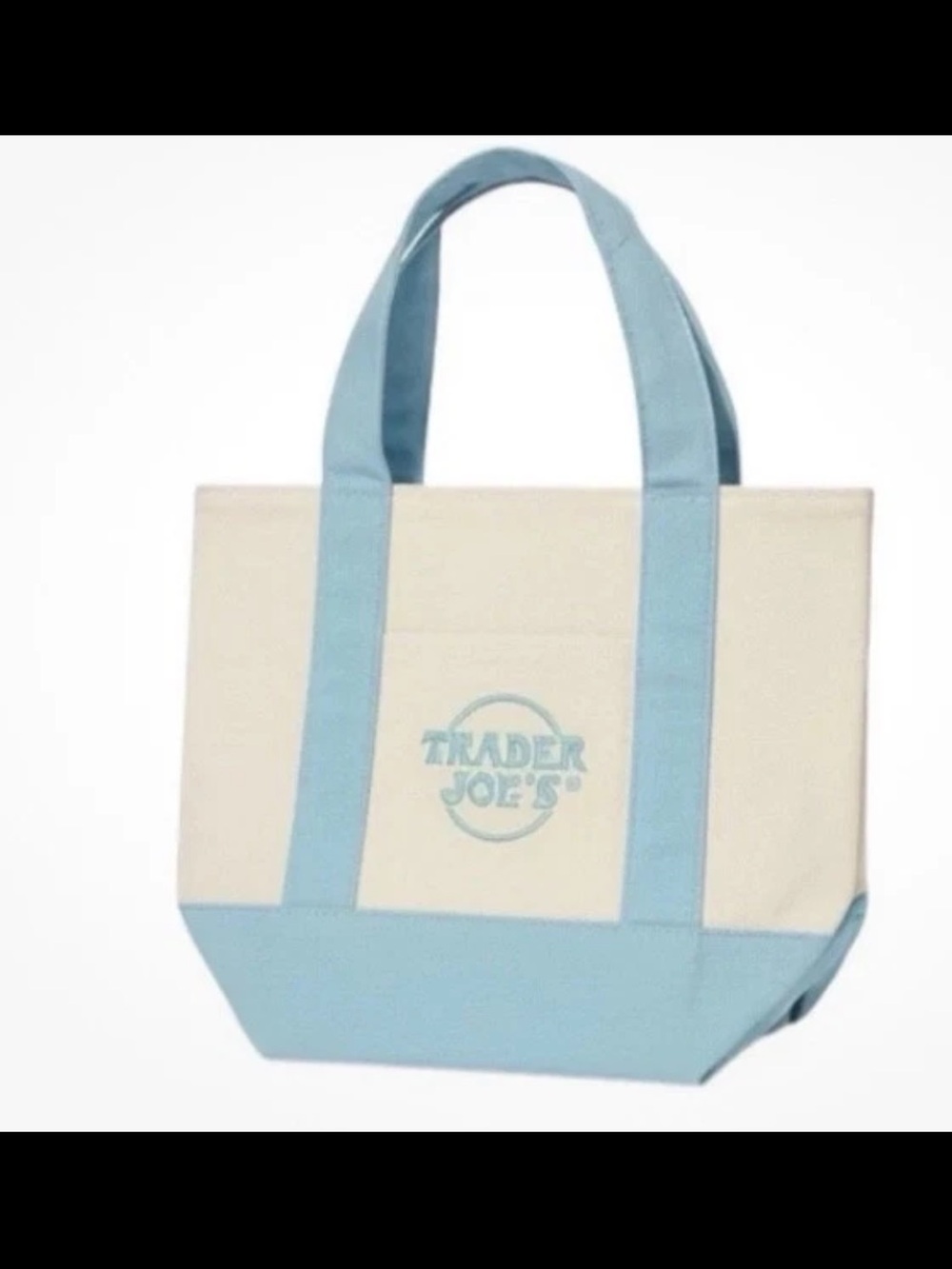 Trader Joe’s Mini Pastel Canvas Tote Bag Blue NWT - Picture 2 of 3